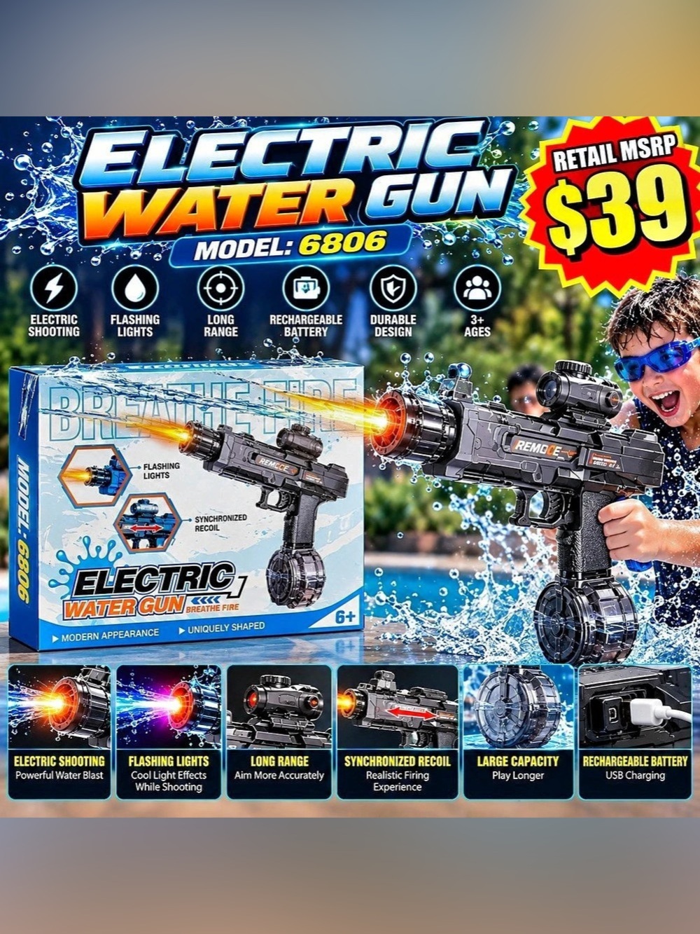 BLACK 6806 Electric Water Gun